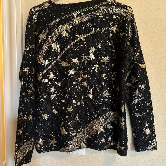 Desigual Black and Gold Sequins and Stars Sweater - Size Small - Picture 3 of 6